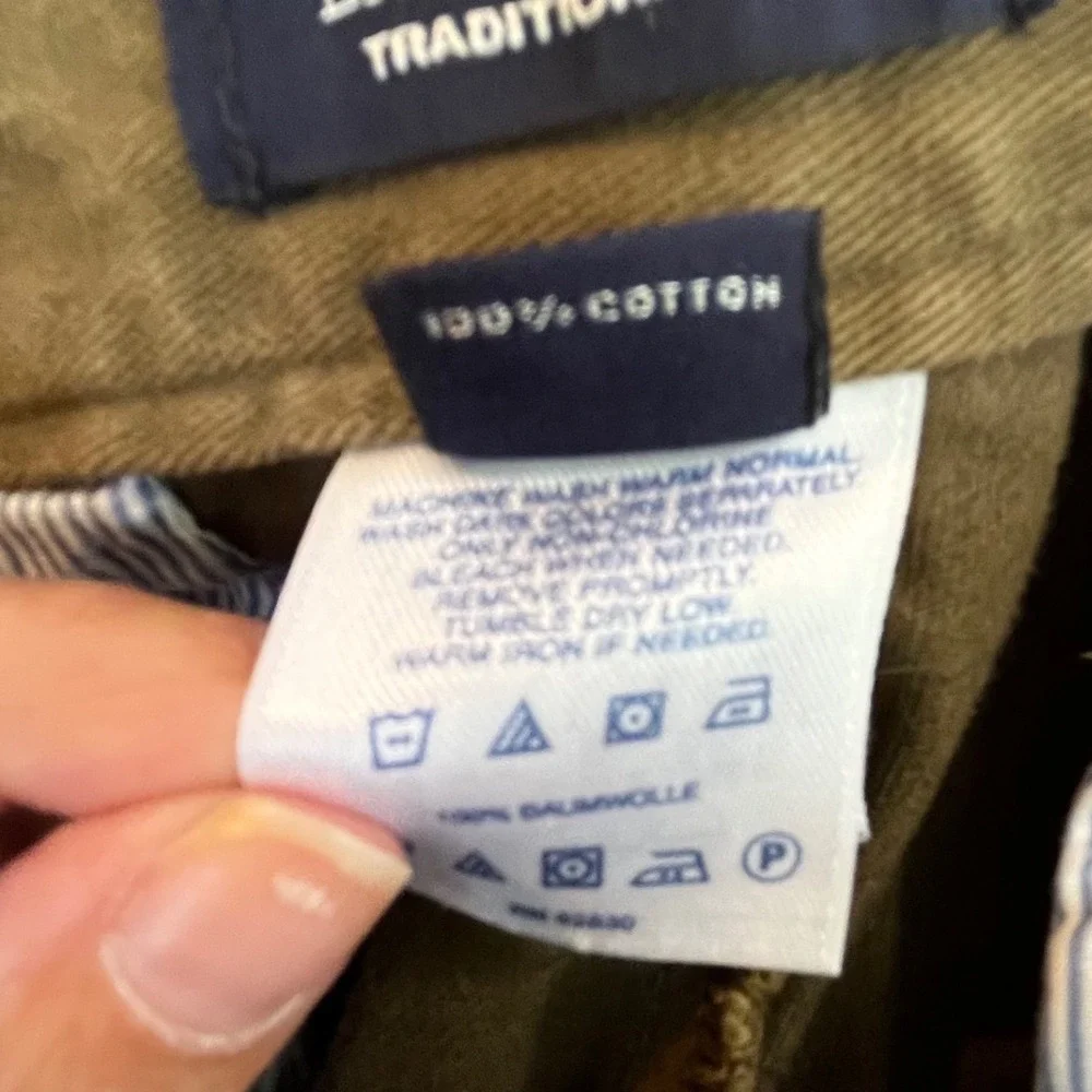 Lands' End Traditional Fit Olive Green Chino Pants Casual Trousers 100 % Cotton - Picture 9 of 14